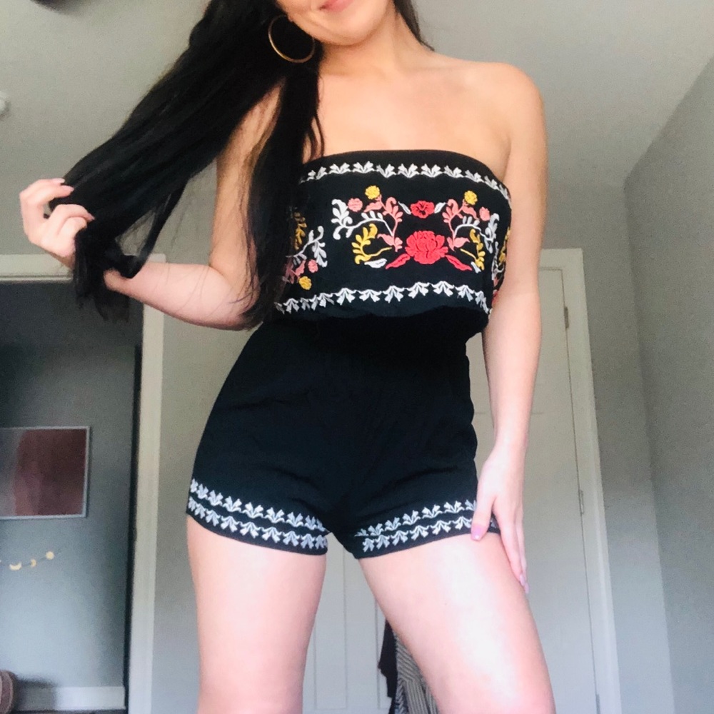 Embroidered Black Romper